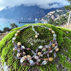 BRIGHTON "Riviera" Silver, Gold, & Crystal MultiStrand Necklace STATEMENT MAKING